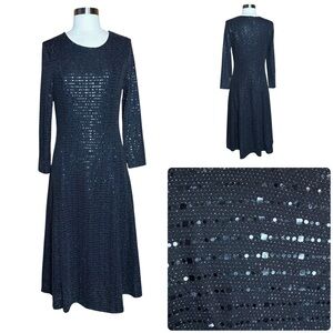 Love Free Los Angeles Black Long Sleeve Scoop Neck Modest Fit & Flare Midi Dress